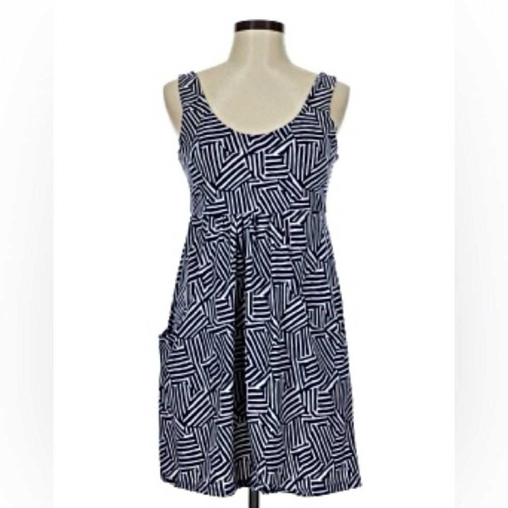 J Valdi Sleeveless Mini Dress Navy Blue White Geometric L